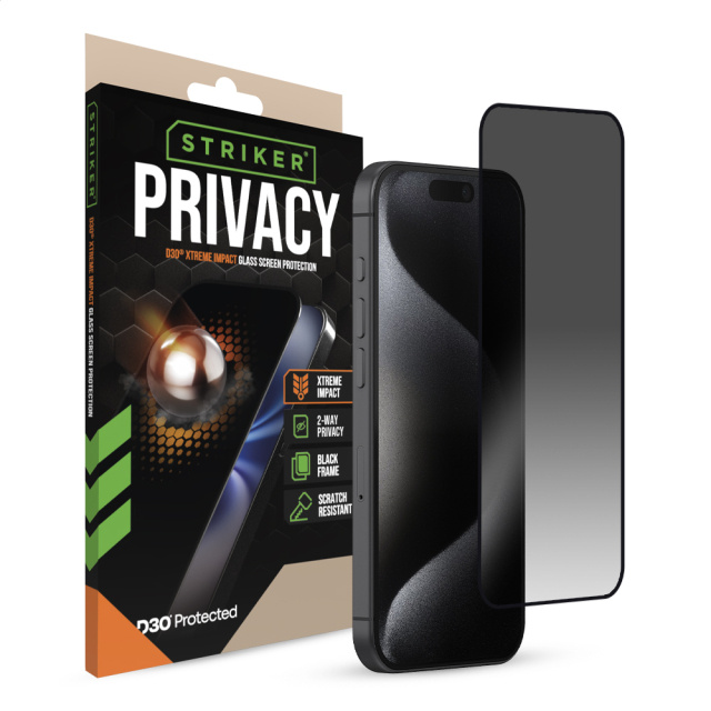 Striker Striker D3O Xtreme Impact Privacy Glass - Apple iPhone 15 Pro