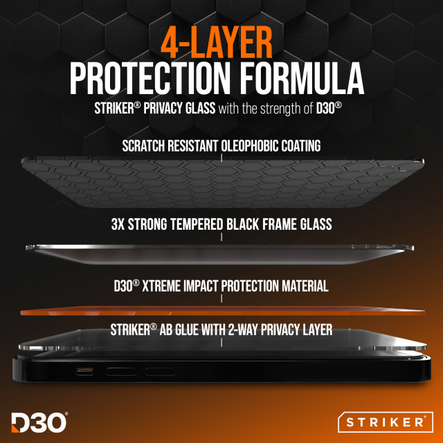 Striker Striker D3O Xtreme Privacy Glass Screenprotector - Galaxy A16/A17/A18/A26