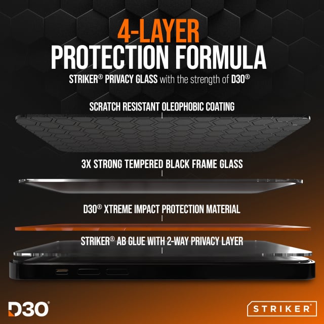 Striker Striker D3O Xtreme Impact Privacy Glass Screen Protector - Samsung Galaxy S26+