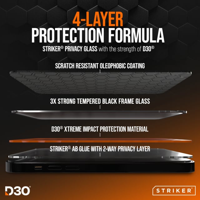 Striker Striker D3O Xtreme Impact Privacy Glass - Apple iPhone 18 Pro Max