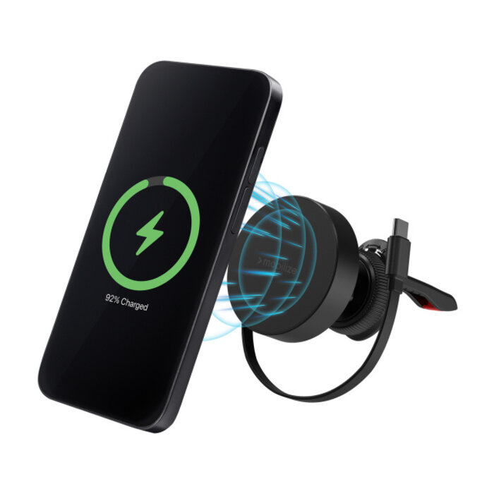 Mobilize Mobilize MagSafe Compatible Car Holder/Charger 7.5W/10W/15W with Retractable USB-C Cable Black