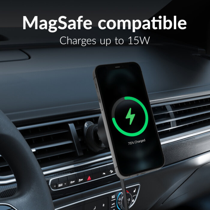 Mobilize Mobilize MagSafe Compatible Car Holder/Charger 7.5W/10W/15W with Retractable USB-C Cable Black