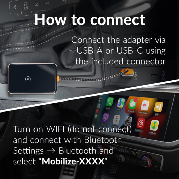 Mobilize Mobilize Premium 2in1 Adapter for Wireless Apple Carplay/Android Auto Black