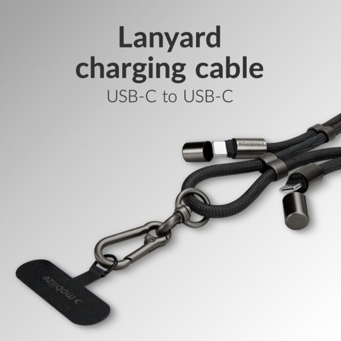 Mobilize Mobilize Lanyard Nylon Cable - USB-C to USB-C - 1.85m - 60W Black