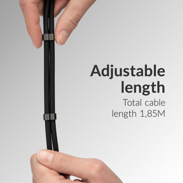 Mobilize Mobilize Lanyard Nylon Cable - USB-C to USB-C - 1.85m - 60W Black