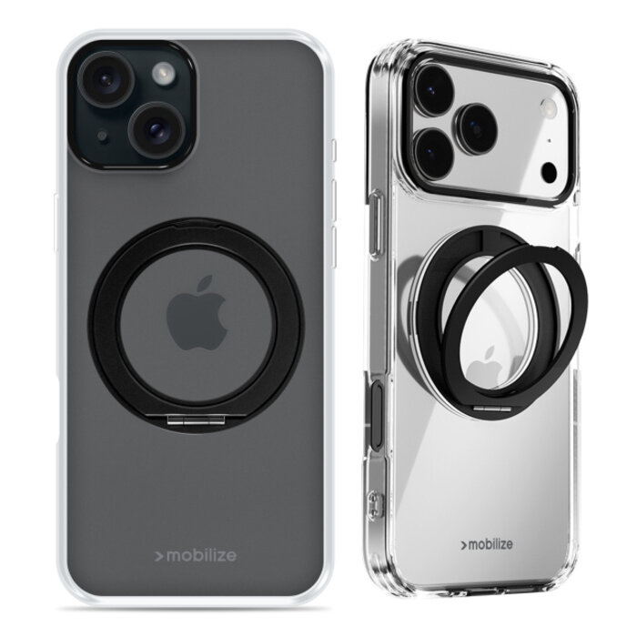 Mobilize Mobilize MagSafe Compatible 360 Rotating Ring Stand Case Apple iPhone 15 Clear/Black