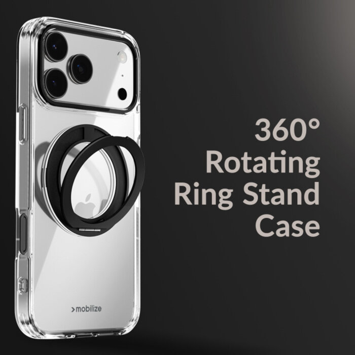 Mobilize Mobilize MagSafe Compatible 360 Rotating Ring Stand Case Apple iPhone 16 Pro Clear/Black