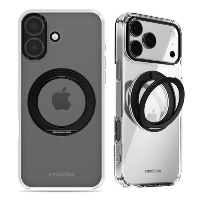 Mobilize Mobilize MagSafe Compatible 360 Rotating Ring Stand Case Apple iPhone 17 Clear/Black