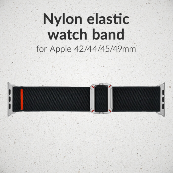 Mobilize Mobilize Nylon Watch Band - Elastic - for Apple 42 (Gen 1 t/m 3)/44/45/46/49mm - Black