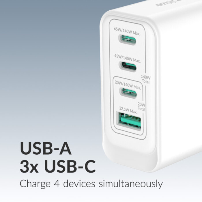 Mobilize Mobilize Wall Charger 3x USB-C + 1x USB GaN 140W with PD/PPS White