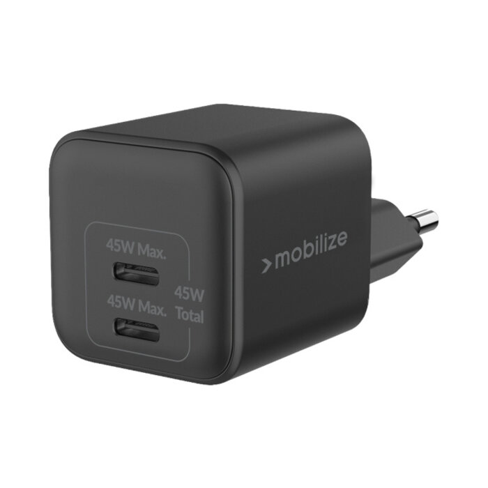 Mobilize Mobilize Wall Charger 2x USB-C GaN 45W with PD/PPS Black