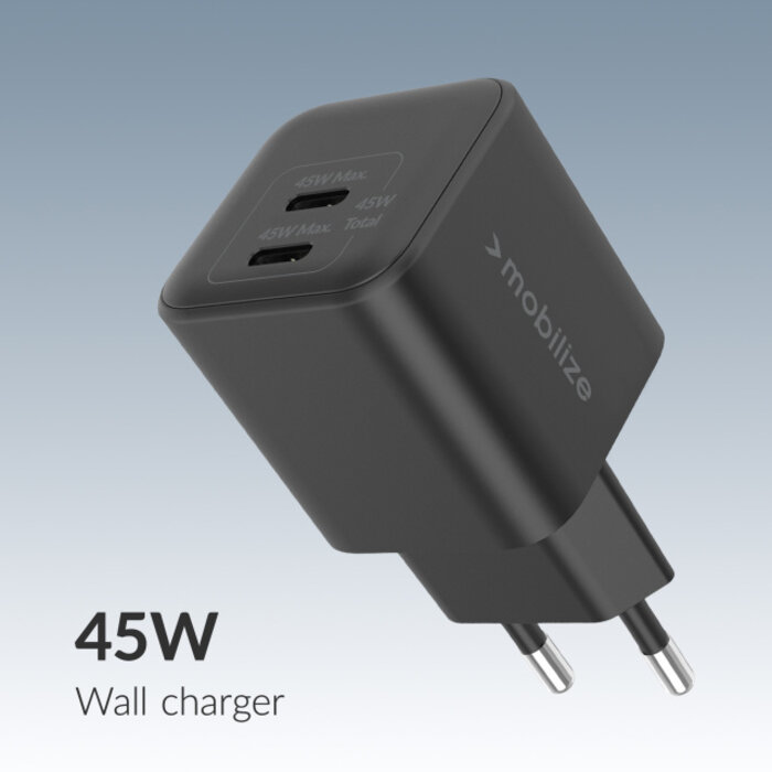 Mobilize Mobilize Wall Charger 2x USB-C GaN 45W with PD/PPS Black