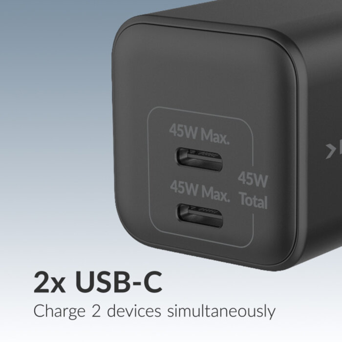 Mobilize Mobilize Wall Charger 2x USB-C GaN 45W with PD/PPS Black