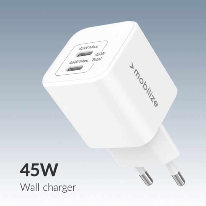 Mobilize Mobilize Wall Charger 2x USB-C GaN 45W with PD/PPS White