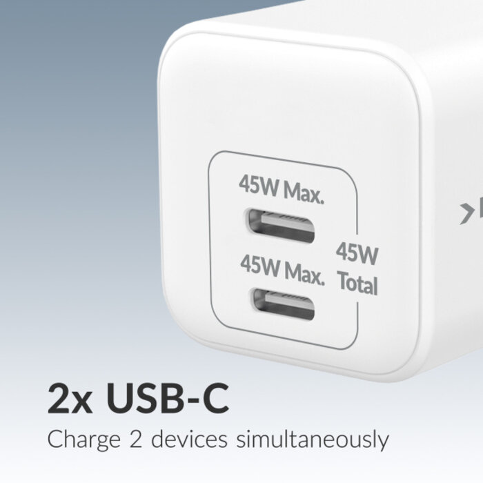 Mobilize Mobilize Wall Charger 2x USB-C GaN 45W with PD/PPS White