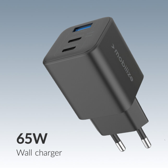 Mobilize Mobilize GaN Snellader 65W - 2x USB-C + 1x USB-A met PD/PPS - Zwart