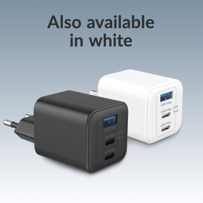 Mobilize Mobilize GaN Snellader 65W - 2x USB-C + 1x USB-A met PD/PPS - Zwart