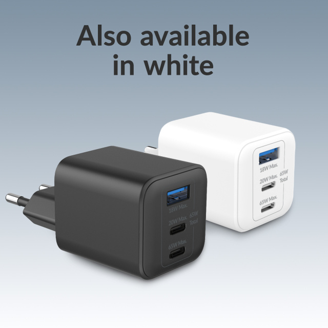 Mobilize Mobilize GaN Snellader 65W - 2x USB-C + 1x USB-A met PD/PPS - Zwart