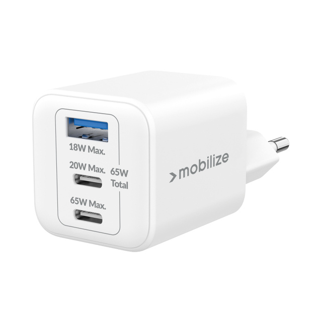 Mobilize Mobilize GaN Snellader 65W - 2x USB-C & 1x USB-A - PD / PPS - Wit