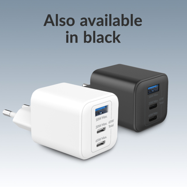 Mobilize Mobilize GaN Snellader 65W - 2x USB-C & 1x USB-A - PD / PPS - Wit