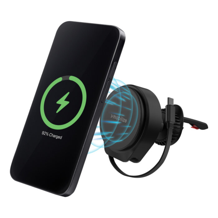 Mobilize Mobilize MagSafe Compatible Car Holder/Charger 25W Qi2.2 with Retractable USB-C Cable Black