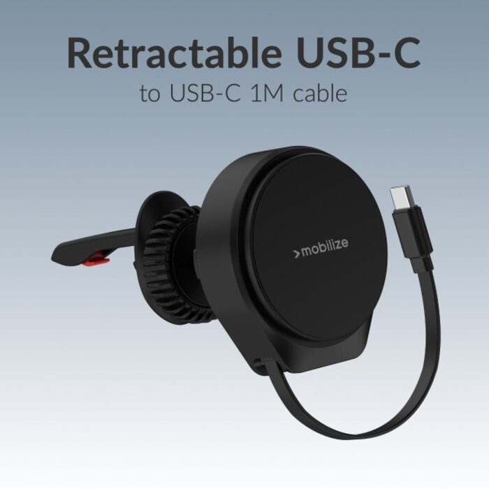 Mobilize Mobilize MagSafe Compatible Car Holder/Charger 25W Qi2.2 with Retractable USB-C Cable Black