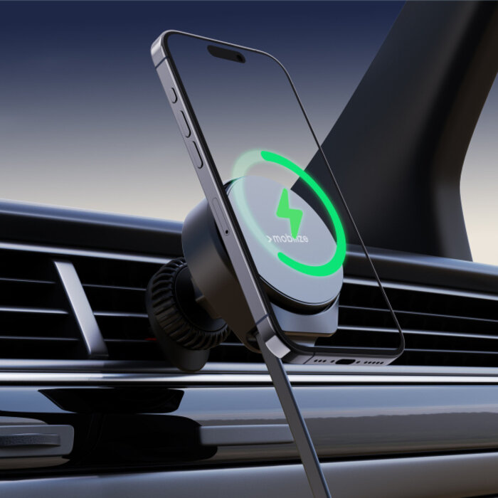 Mobilize Mobilize MagSafe Compatible Car Holder/Charger 25W Qi2.2 with Retractable USB-C Cable Black
