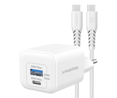 Mobilize Mobilize GaN 30W Thuislader USB-C + USB-A met USB-C Kabel 1.2m Wit