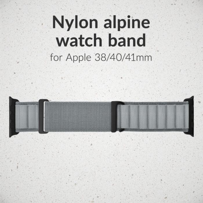 Mobilize Mobilize Nylon Watch Band - Alpine - Black Connector - for Apple 38/40/41/(Gen 10+) 42mm - Light Grey