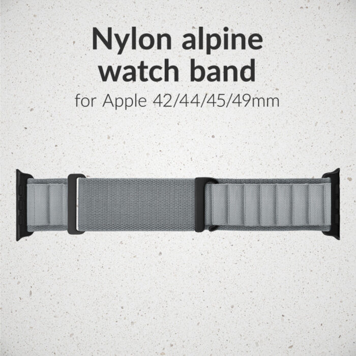 Mobilize Mobilize Nylon Watch Band - Alpine - Black Connector - for Apple 42 (Gen 1 t/m 3)/44/45/46/49mm - Light Grey