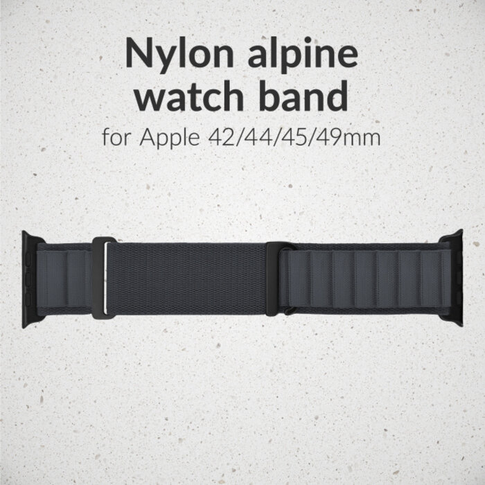 Mobilize Mobilize Nylon Watch Band - Alpine - Black Connector - for Apple 42 (Gen 1 t/m 3)/44/45/46/49mm - Dark Grey