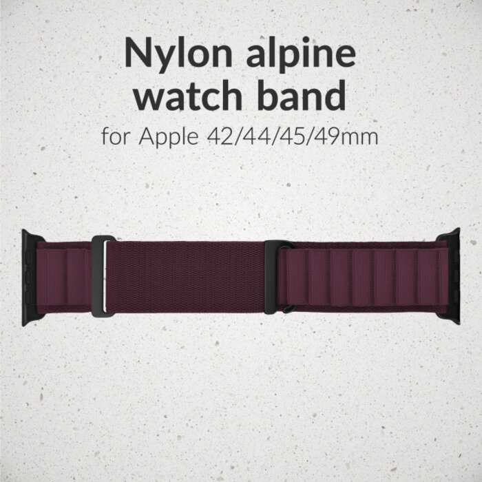 Mobilize Mobilize Nylon Watch Band - Alpine - Black Connector - for Apple 42 (Gen 1 t/m 3)/44/45/46/49mm - Bordeaux