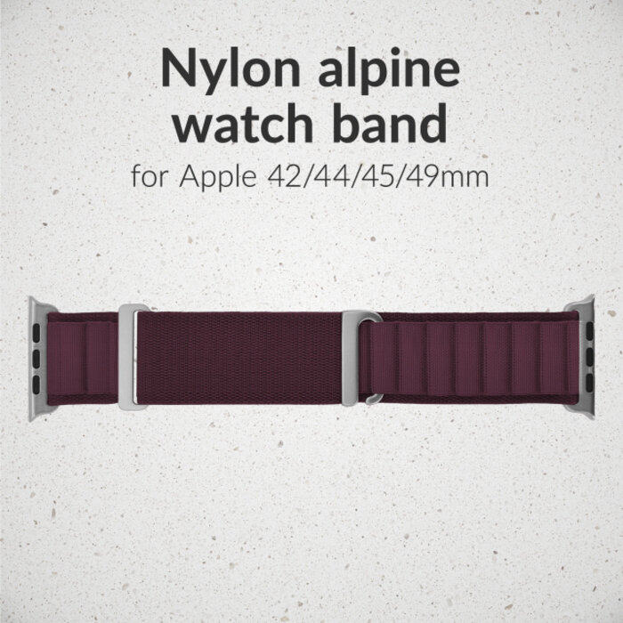 Mobilize Mobilize Nylon Watch Band - Alpine - Titanium Connector - for Apple 42 (Gen 1 t/m 3)/44/45/46/49mm - Bordeaux