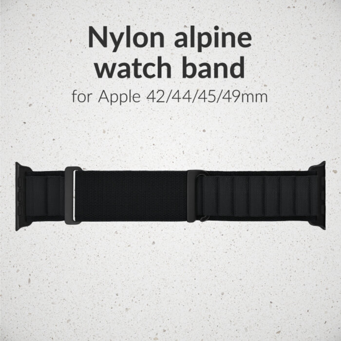 Mobilize Mobilize Nylon Watch Band - Alpine - Black Connector - for Apple 42 (Gen 1 t/m 3)/44/45/46/49mm - Black