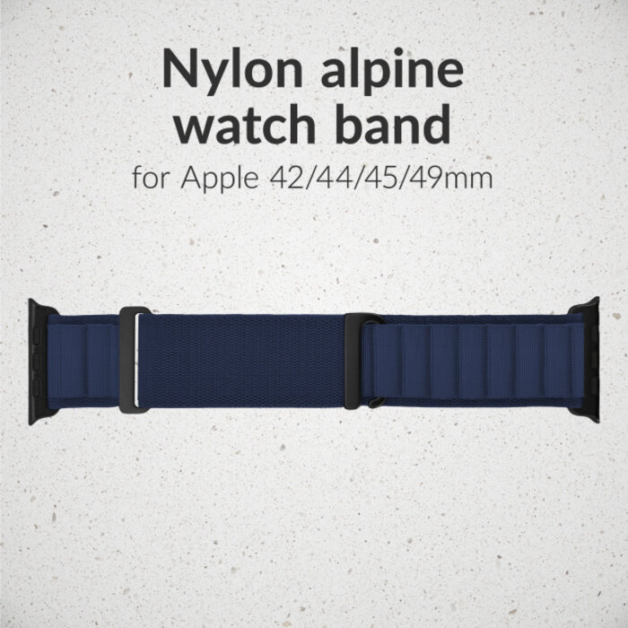 Mobilize Mobilize Nylon Watch Band - Alpine - Black Connector - for Apple 42 (Gen 1 t/m 3)/44/45/46/49mm - Blue