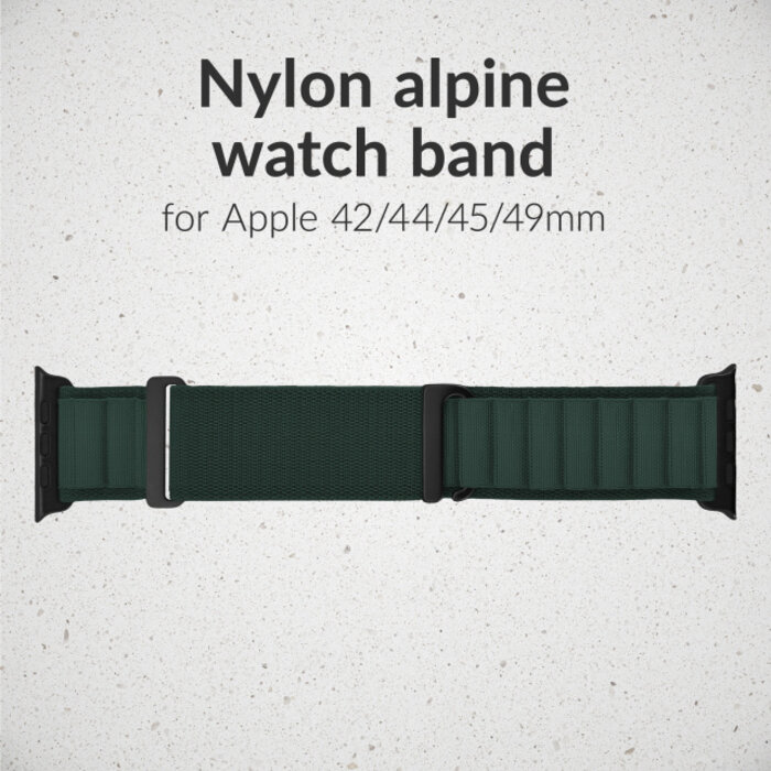 Mobilize Mobilize Nylon Watch Band - Alpine - Black Connector - for Apple 42 (Gen 1 t/m 3)/44/45/46/49mm - Dark Green
