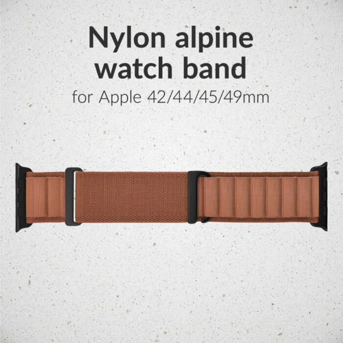 Mobilize Mobilize Nylon Watch Band - Alpine - Black Connector - for Apple 42 (Gen 1 t/m 3)/44/45/46/49mm - Terracotta