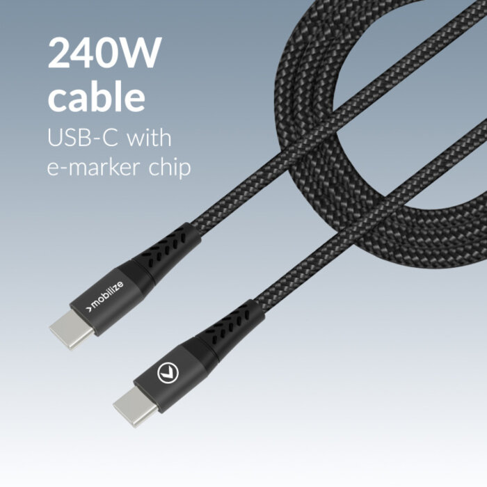 Mobilize Mobilize Strong Nylon USB-C naar USB-C Kabel 2m - 240W - Zwart