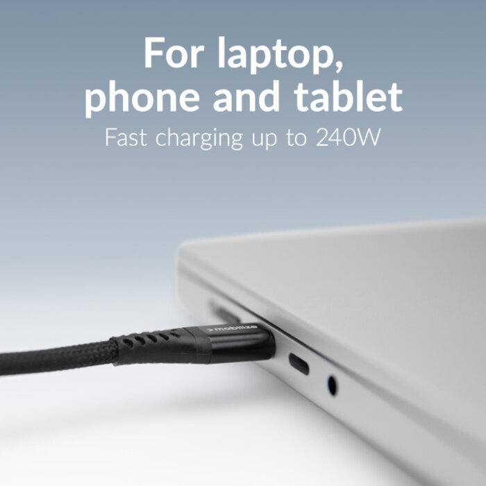 Mobilize Mobilize Strong Nylon USB-C naar USB-C Kabel 2m - 240W - Zwart