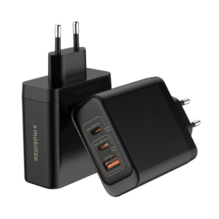 Mobilize Mobilize GaN Snellader 100W - 2x USB-C + 1x USB-A - PD/PPS - Zwart