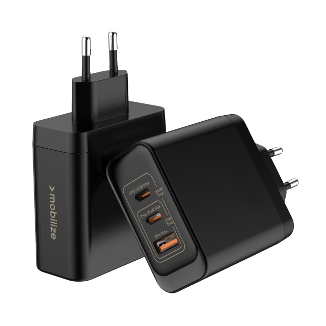 Mobilize Mobilize GaN Snellader 100W - 2x USB-C + 1x USB-A - PD/PPS - Zwart