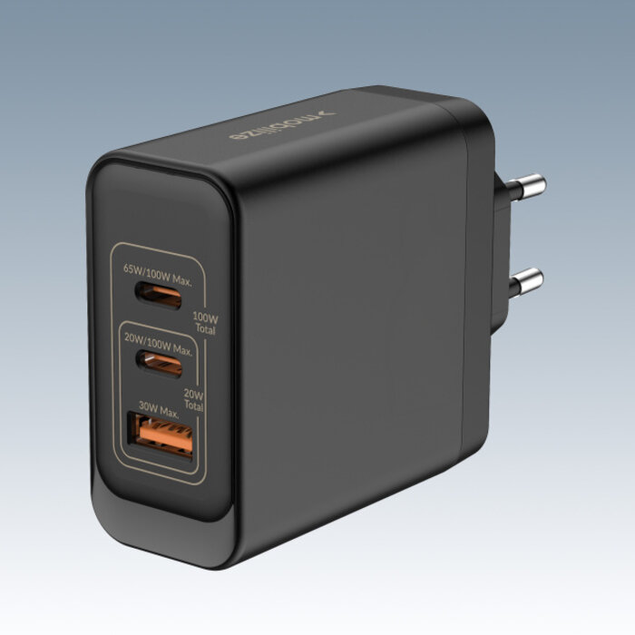 Mobilize Mobilize GaN Snellader 100W - 2x USB-C + 1x USB-A - PD/PPS - Zwart
