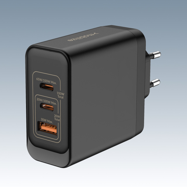 Mobilize Mobilize GaN Snellader 100W - 2x USB-C + 1x USB-A - PD/PPS - Zwart