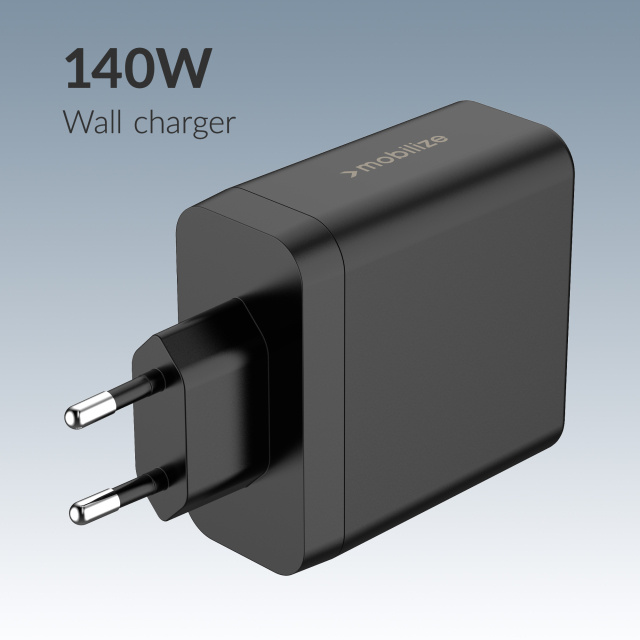 Mobilize Mobilize GaN Thuislader 140W - 3x USB-C + 1x USB-A - PD / PPS - Zwart