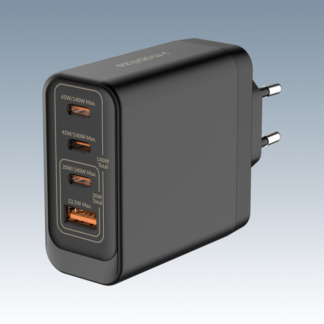 Mobilize Mobilize GaN Thuislader 140W - 3x USB-C + 1x USB-A - PD / PPS - Zwart