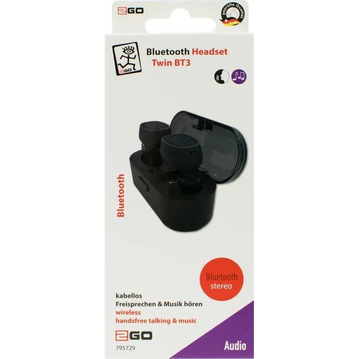 2GO 2GO TWIN BT Draadloze Bluetooth Headset - Zwart