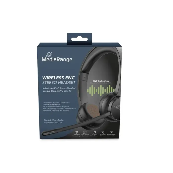 MediaRange MediaRange Bluetooth ENC Stereo Headset met 400mAh Accu - Zwart
