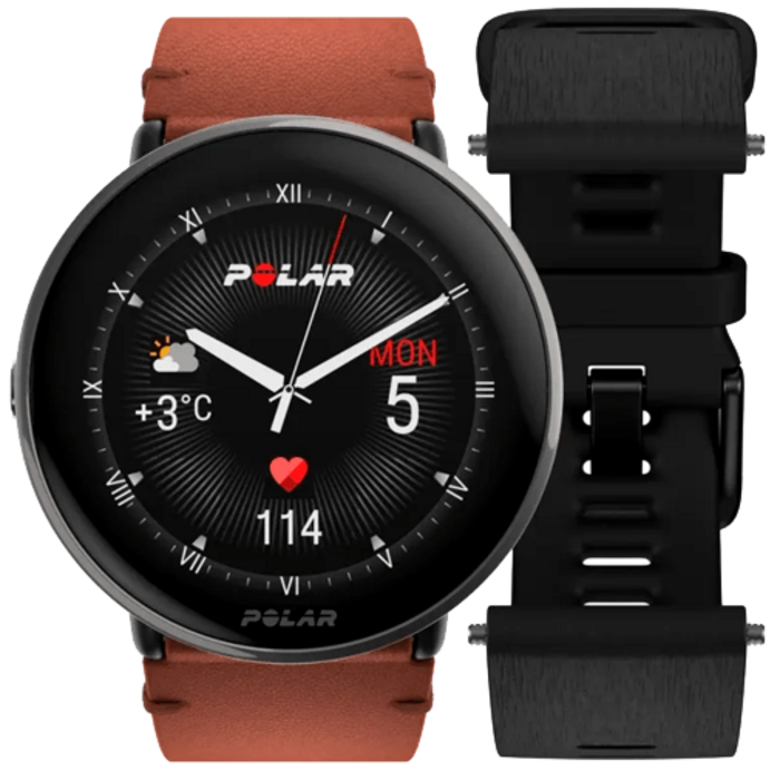 Polar Polar Ignite 3 Titanium Smartwatch - Bruin Leer M-L