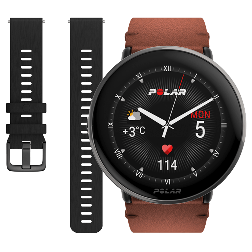 Polar Polar Ignite 3 Titanium Smartwatch - Bruin Leer M-L