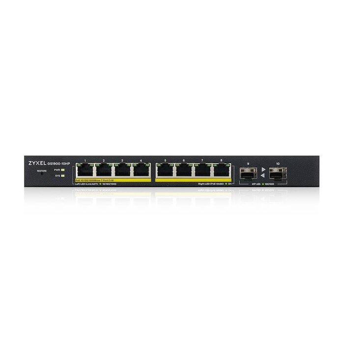 Zyxel Zyxel GS1900-10HP 8-Poorts Gigabit Managed PoE+ Switch (77W, 2x SFP)